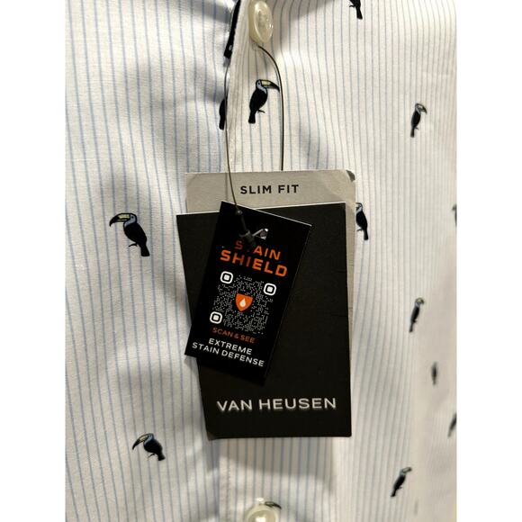 Van Heusen Mens Slim Fit Short Sleeve Shirt Size Medium 15 - 15.5 Toucan Print - Picture 5 of 8